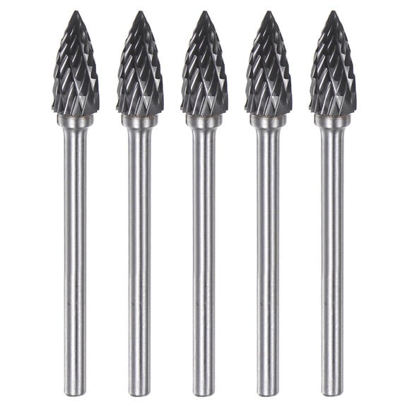 Uxcell 5 Pack 1/4" (6mm) Head 1/8" (3mm) Shank Pointed G Shape Double Cut Carbide Rotary Burrs