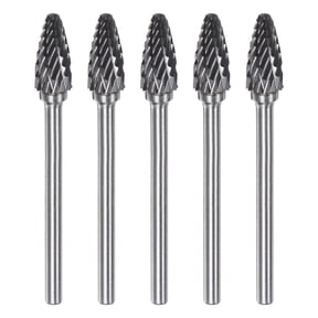 Uxcell 5 Pack 1/4" (6mm) Head 1/8" (3mm) Shank Tree F Shape Double Cut Carbide Rotary Burrs