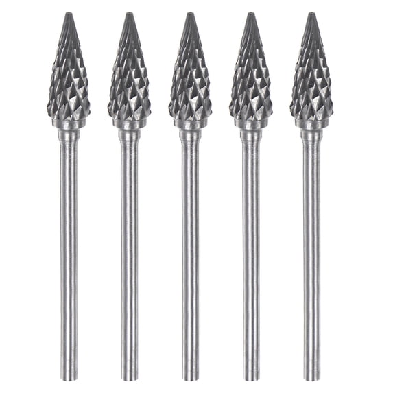 Uxcell 5 Pack 1/4" (6mm) Head 3/32" (2.35mm) Shank 60 Degree Cone M Shape Double Cut Carbide Rotary Burrs