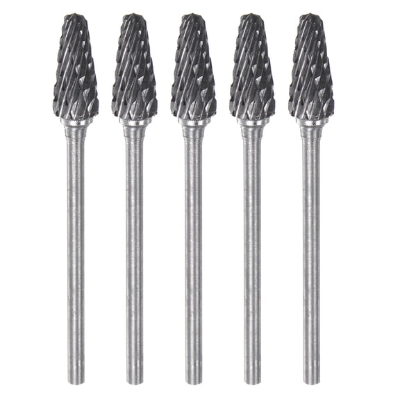 Uxcell 5 Pack 1/4" (6mm) Head 3/32" (2.35mm) Shank Cone L Shape Double Cut Carbide Rotary Burrs