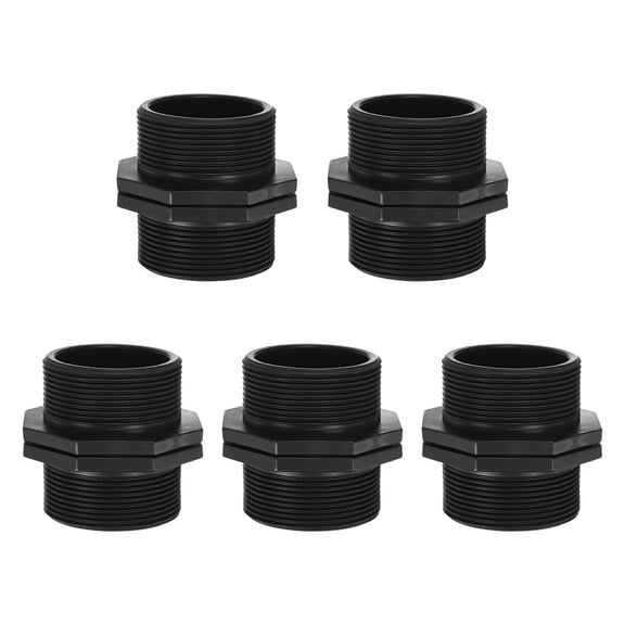 Uxcell 5-Pack 2 Inch MPT Connector Straight Coupling, Plastic 2/2 to 2 Male MPT Double Male Pipe Thread Head Pipe Riser
