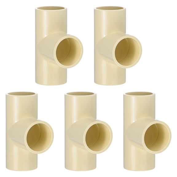 Uxcell 5-Pack 3/4 Inch CPVC TEE Pipe Fittings Coupling Adapter, CTS Fittings Coupling Adaptor Adapter for DIY [Beige]