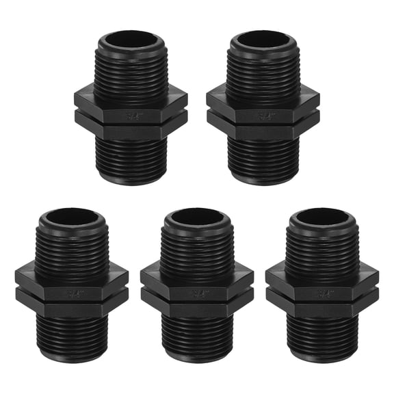 Uxcell 5-Pack 3/4 Inch MPT Connector Straight Coupling, Plastic 3/4 to 3/4 Male MPT Double Male Pipe Thread Head Pipe Riser