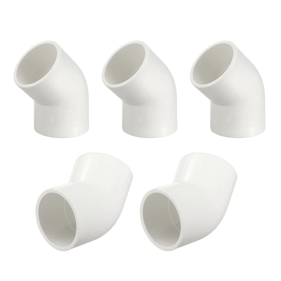 Uxcell 5 Pack 45 Degree PVC Elbow Fitting 1 1/2", Schedule 40 Elbow Corner Adapter, Socket x Socket, Pipe Fitting Connectors Water Flow Transition for Plumbing, Irrigation, Pool, White
