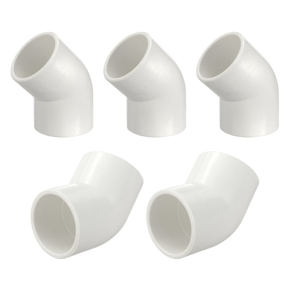 Uxcell 5 Pack 45 Degree PVC Elbow Fitting 1 1/4", Schedule 40 Elbow Corner Adapter, Socket x Socket, Pipe Fitting Connectors Water Flow Transition for Plumbing, Irrigation, Pool, White