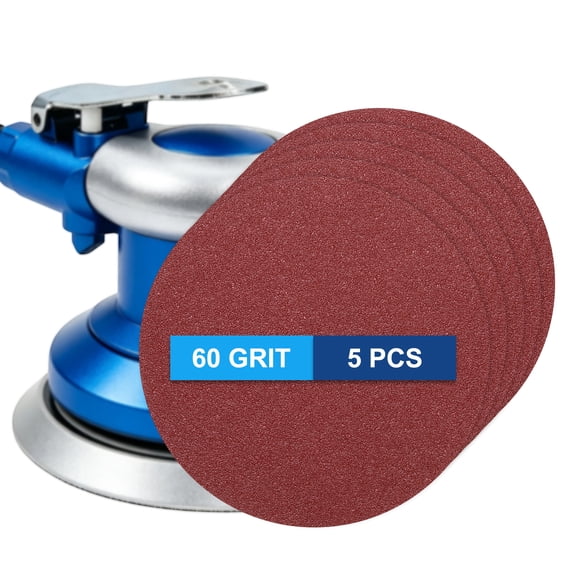 Uxcell 5 Pack 8 Inch PSA Sanding Discs 60 Grit Aluminum Oxide Self Adhesive Sticky Back Sandpaper for DA Sander and Disc Sander, Good for Wood Car Paint Polish Metal Rust Removal, Red