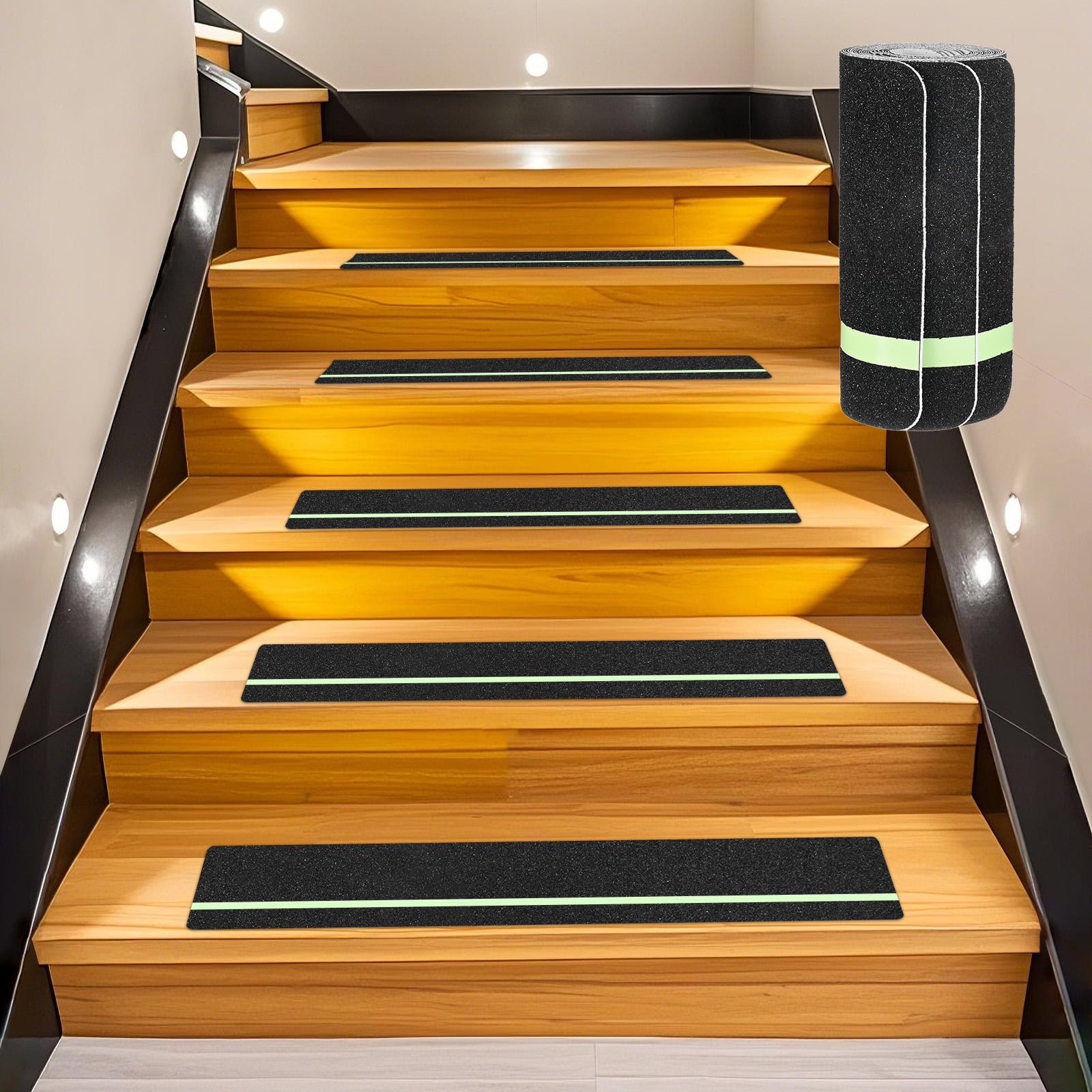 Uxcell 5-Pack Anti Slip Traction Tape 24 Inch X 6 Inch Best Grip Tape Grit with 12mm Glow in Dark Stripe Outdoor Non-Skid Tape for Stairs Step Black+Green