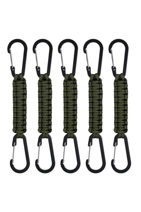 5-Pack Braided Paracord Keychain with Clips, 7.9 Inch Paracord Lanyard Clips Durable Hanger Hook for Backpacks Water Bottle for Camping/Hiking/Fishing/Traveling [Dark Green]