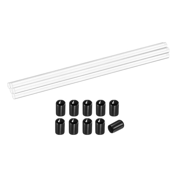 Uxcell 5 Pack Clear Rigid Acrylic Pipe, 10mm(0.39") ID x 12mm(0.47") OD 14" Round Polycarbonate Tube Plastic Tubing with Rubber Caps for Plumbing, Lighting, Aquarium, DIY Projects