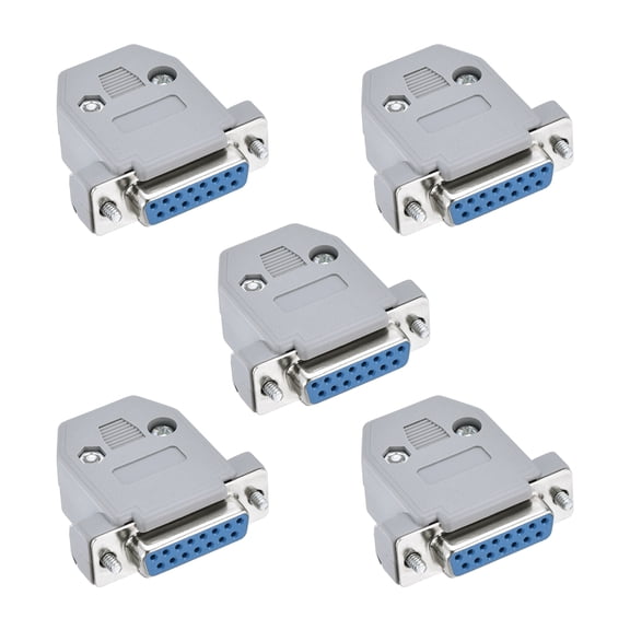 Uxcell 5 Pack DB15 Female Connector Set, 2 Row 15 Hole D-SUB Solder Type Connector Adapter with Gray Plastic Hoods for Mechanical Equipment CNC Computers Serial Port, Blue