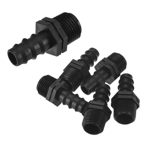 Uxcell 5-Pack Drip Irrigation Barbed Fittings, for 3/8 to 1/2 Male Thread Tubing Connector Plastic Coupling Drip Pipe Accessories