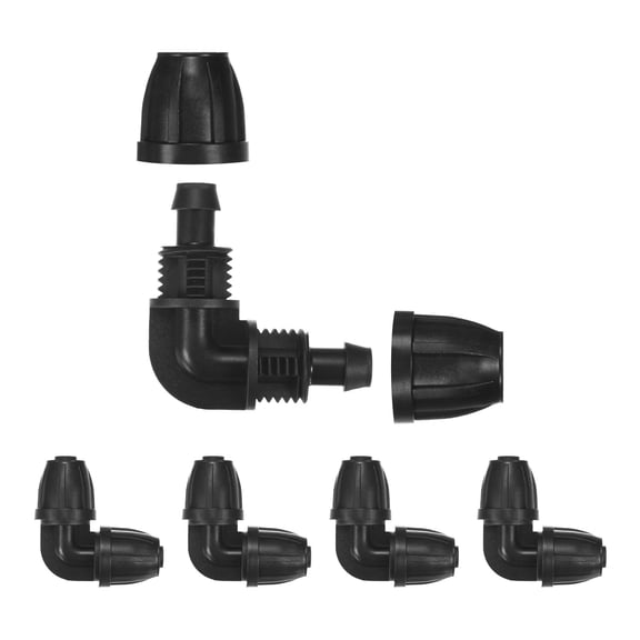 Uxcell 5-Pack Drip Irrigation Barbed Locking Fittings, 3/8 Inch Elbow Tubing Connector Plastic Coupling