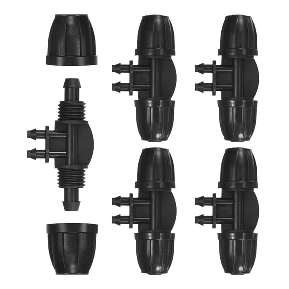 Uxcell 5-Pack Drip Irrigation Barbed Locking Tubing Fittings, 3/8 to 1/4 Inch Tubing Connector Plastic 4 Way TEE Coupling