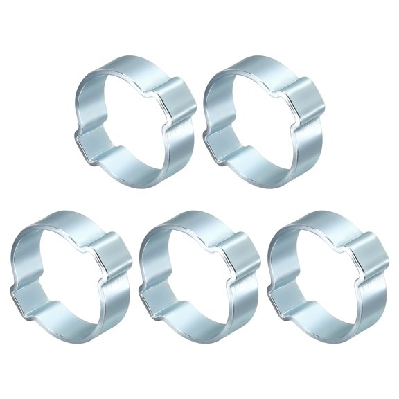 Uxcell 5 Pack Galvanized Steel Double Ear Hose Clamps, Adjustable Range 26.3-31mm Zinc-Plated Two-Ear O Clip Crimp Ring, Cinch Ring Crimp Pinch Assortment Kit for Plumbing, Marine, Silver