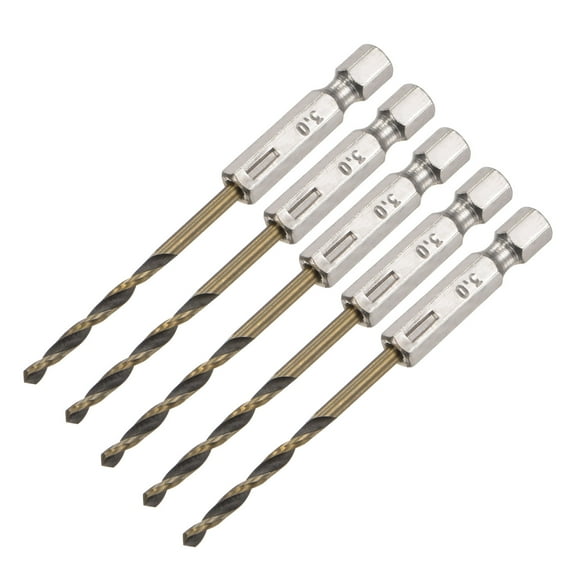 Uxcell 5 Pack High Speed Steel Twist Drill Bit, 3mm Drilling Dia. with 1/4 Inch Hex Shank 80mm Length