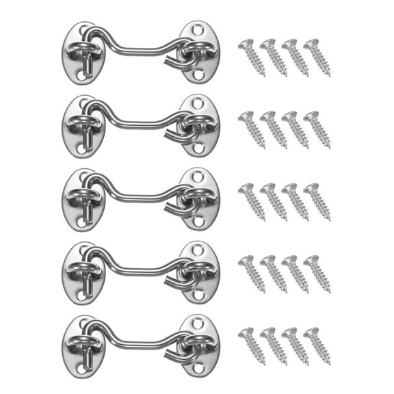 Uxcell 5-Pack Hook and Eye Latch for Door 3 Inch Stainless Steel Gate Latch Barn Door Lock Silver Hook and Eye Gate Latch