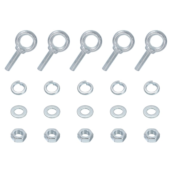 Uxcell 5 Pack M10 Galvanized Carbon Steel Eye Bolts 3/8" x 1.57" Lifting Ring Eye Bolt with Nuts and Washers Silver