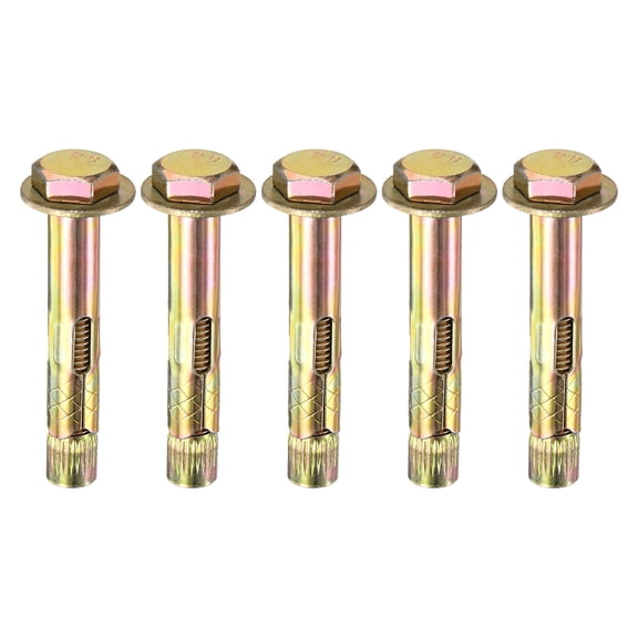 Uxcell 5-Pack M10 x 70mm Colored Galvanized Iron-Carbon Steel External Hex Expansion Bolts for Concrete