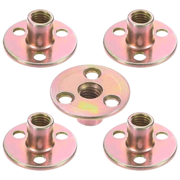 Uxcell 5-Pack M10x17mm T-Nuts Zinc Plated Carbon Steel Tee Nut 3-Hole Round Base Weld Nuts Gold