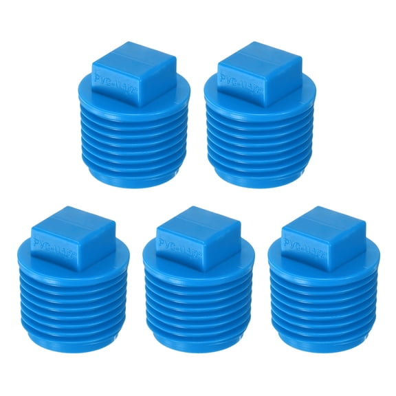 Uxcell 5-Pack PVC Male Threaded Pipe End Cap, 1/2" PVC BSPT Male Threaded Pipe Cleanout End Cap Plug Coupling Adaptor Fitting [Blue]