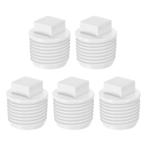 Uxcell 5-Pack PVC Male Threaded Pipe End Cap, 1/2" PVC BSPT Male Threaded Pipe Cleanout End Cap Plug Coupling Adaptor Fitting [White]
