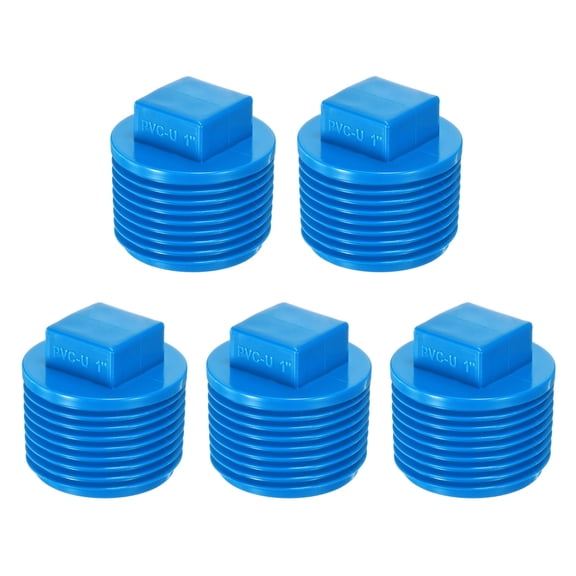 Uxcell 5-Pack PVC Male Threaded Pipe End Cap, 1" PVC BSPT Male Threaded Pipe Cleanout End Cap Plug Coupling Adaptor Fitting [Blue]
