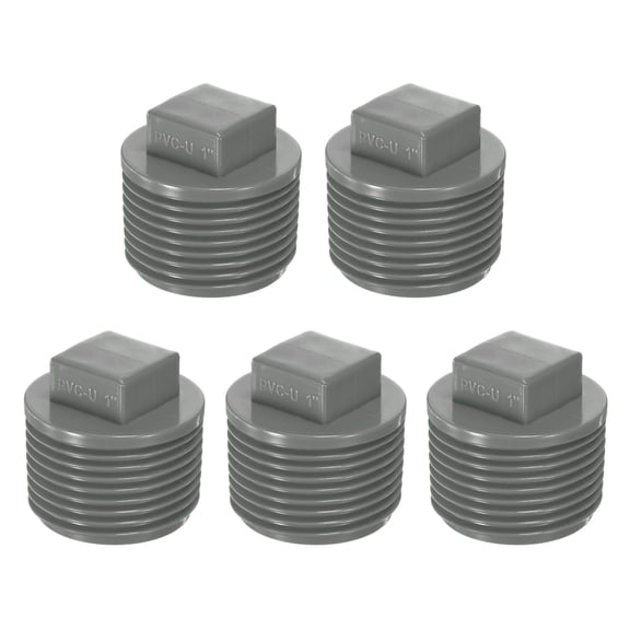 Uxcell 5-Pack PVC Male Threaded Pipe End Cap, 1" PVC BSPT Male Threaded Pipe Cleanout End Cap Plug Coupling Adaptor Fitting [Gray]