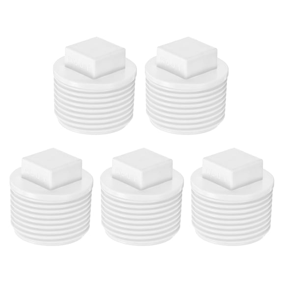 Uxcell 5-Pack PVC Male Threaded Pipe End Cap, 1" PVC BSPT Male Threaded Pipe Cleanout End Cap Plug Coupling Adaptor Fitting [White]