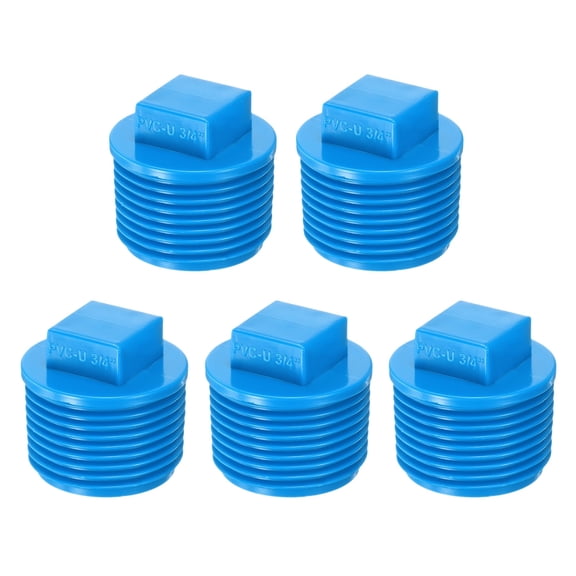 Uxcell 5-Pack PVC Male Threaded Pipe End Cap, 3/4" PVC BSPT Male Threaded Pipe Cleanout End Cap Plug Coupling Adaptor Fitting [Blue]