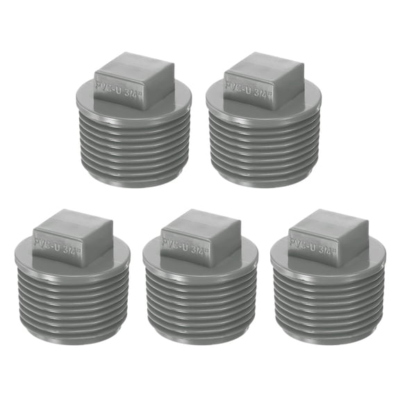 Uxcell 5-Pack PVC Male Threaded Pipe End Cap, 3/4" PVC BSPT Male Threaded Pipe Cleanout End Cap Plug Coupling Adaptor Fitting [Gray]