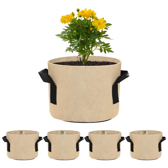 Uxcell 5 Pack Plant Grow Bags 1 Gallon Grow Bags 300G Thickened Fabric Pots with Handles Plant Garden Grow Pots Khaki