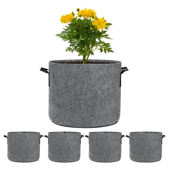 Uxcell 5 Pack Plant Grow Bags 5 Gallon Grow Bags 300G Thickened Fabric Pots with Handles Plant Garden Grow Pots Grey