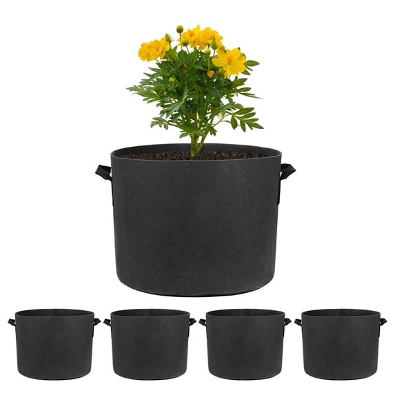 Uxcell 5 Pack Plant Grow Bags 7 Gallon Grow Bags 300G Thickened Fabric Pots with Handles Plant Garden Grow Pots Black