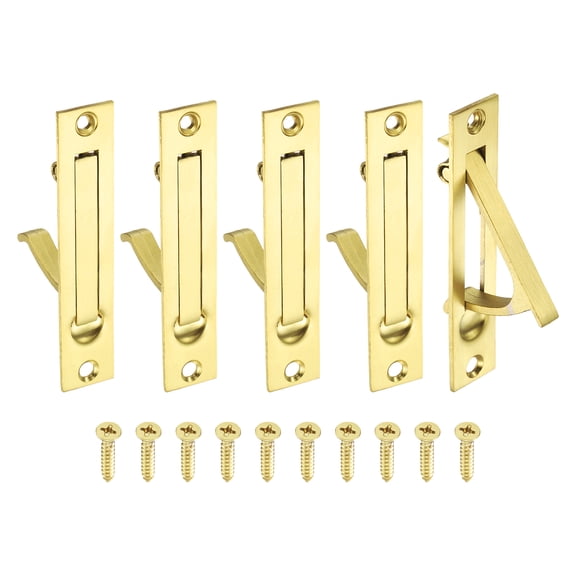 Uxcell 5 Pack Pocket Door Handles, 304 Stainless Steel Door Edge Pull, Pocket Door Hardware for Sliding Cabinet, Home, Office, Hotels, Brushed Gold