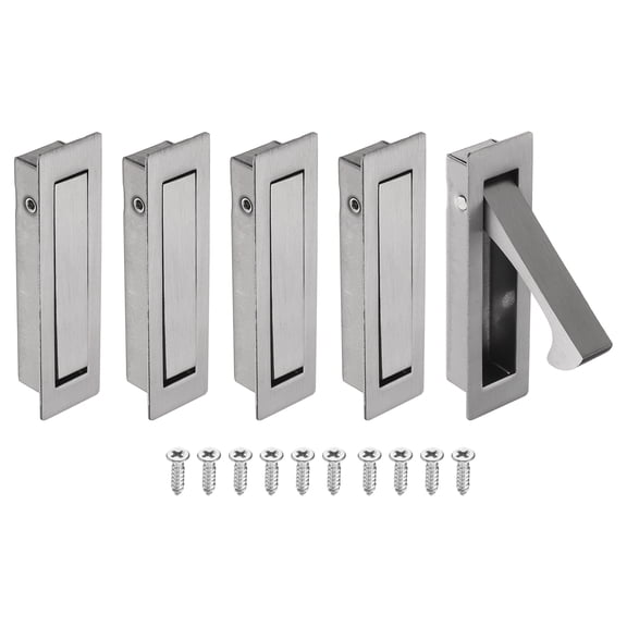 Uxcell 5 Pack Pocket Door Handles, 304 Stainless Steel Door Edge Pull, Pocket Door Hardware for Sliding Cabinet, Home, Office, Hotels, Grey