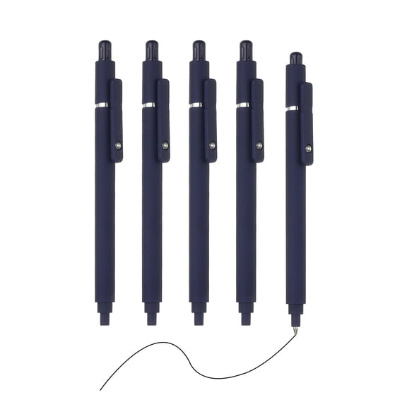 Uxcell 5 Pack Retractable Pens 0.5mm, Black Gel Ink Pens Retractable Ballpoint Pen Fine Point Smooth Writing Cute for Office Home Supplies Journaling, Blue