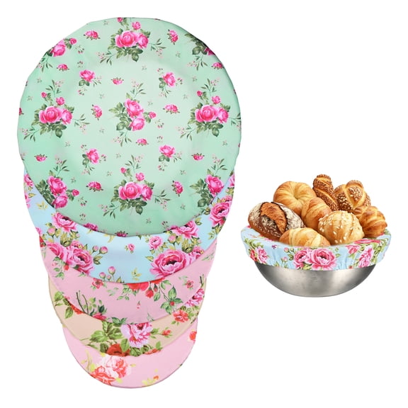 Uxcell 5 Pack Reusable Bowl Covers, Food Storage Bowl Covers in 5 Sizes Stretch Cloth Fabric Bread Sourdough Lids for Proofing Food Fruits Leftover, Large Floral Color