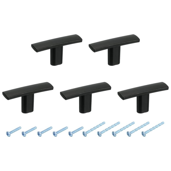 Uxcell 5 Pack Single Hole Cabinet Knobs, 1.7 Inch Kitchen Cabinet Handles Solid Zinc Alloy t Bar Knob for Kitchen Bathroom Cabinets Drawers Hardware, Black