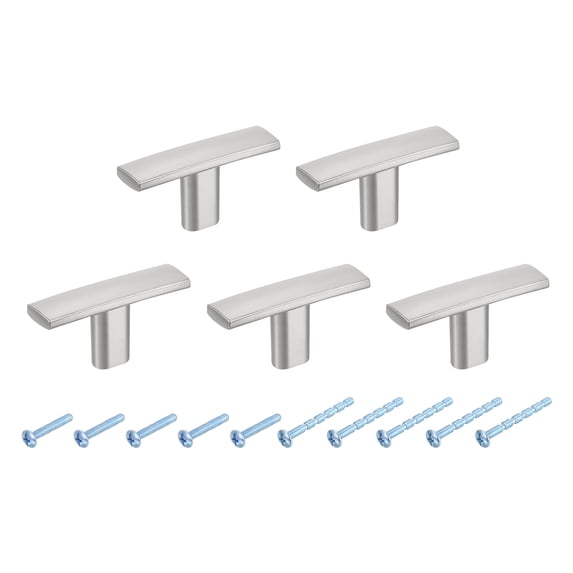 Uxcell 5 Pack Single Hole Cabinet Knobs, 1.7 Inch Kitchen Cabinet Handles Solid Zinc Alloy t Bar Knob for Kitchen Bathroom Cabinets Drawers Hardware, Silver