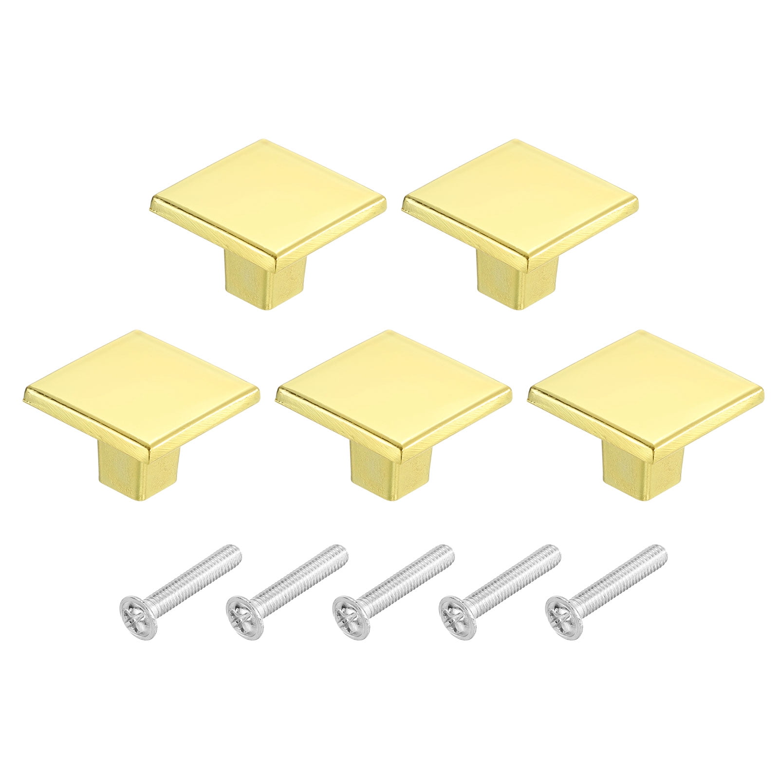 Uxcell 5 Pack Square Cabinet Knobs, 1.2 Inch Square Kitchen Cabinet Knob Aluminum Alloy Solid Drawer Knob Handle Pulls for Kitchen Cabinets Bedroom Dresser Wardrobe, Gold