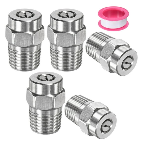 Uxcell 5 Pack Surface Clean Tips - 40 Degree 1/4" NPT Male Pressure Washer Nozzles, Stainless Steel with Sealing Tape ( 1mm Orifice )