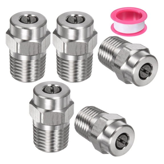 Uxcell 5 Pack Surface Clean Tips - 45 Degree 1/4" NPT Male Pressure Washer Nozzles, Stainless Steel with Sealing Tape ( 1.156mm Orifice )