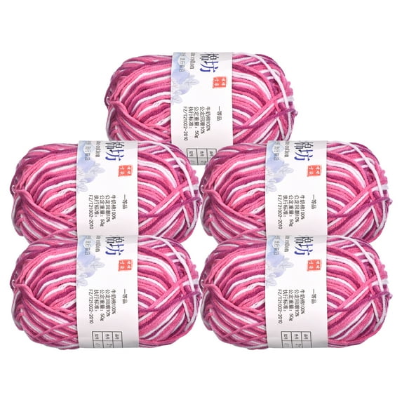 Uxcell 5 Pack of 50g Cotton Blend Yarn Crochet Craft Yarns for Knitting Pink White