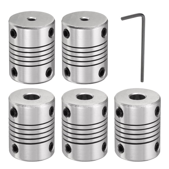 Uxcell 5 Packs Aluminum Alloy Shaft Coupling 3mm to 6.35mm, Flexible Coupling Motor Connector Joint (L25xD19)