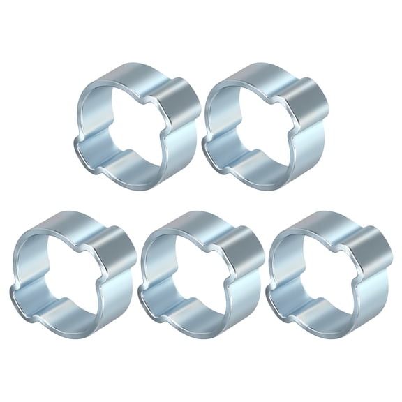 Uxcell 5 Packs Galvanized Steel Double Ear Hose Clamps, Adjustable Range 14-17mm Zinc-Plated Two-Ear O Clip Crimp Ring, Cinch Ring Crimp Pinch Assortment Kit for Plumbing, Marine, Silver