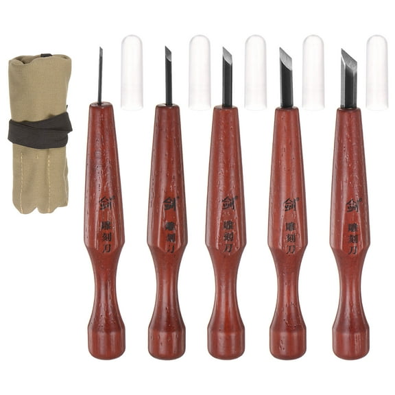 Uxcell 5 Packs SKS7 Alloy Tool Steel Diagonal Knife Wood Chisels Carving Tools Knife Set