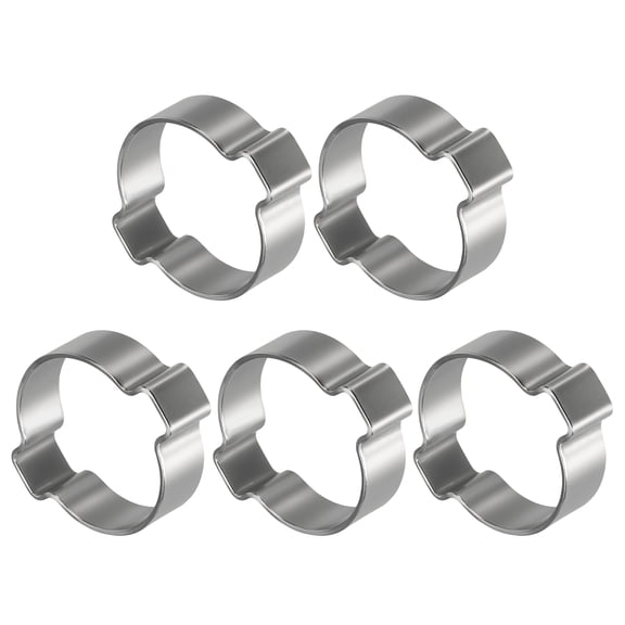 Uxcell 5 Packs Stainless Steel Double Ear Hose Clamps, Adjustable Range 24-28mm Two-Ear O Clip Crimp Ring, Cinch Ring Crimp Pinch Assortment Kit for Automotive, Plumbing, Marine, Silver