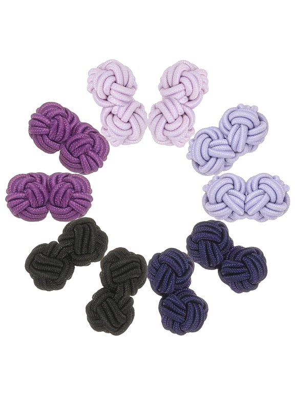 5 Pairs Silk Knot Cufflinks, Elastic Fabric Shirt Cufflinks, Twist Knot Dress Accessories Cuff Link for Men, Women, Business, Gift, Wedding, Lilac/Lavender/Purple/Darkviolet/Black