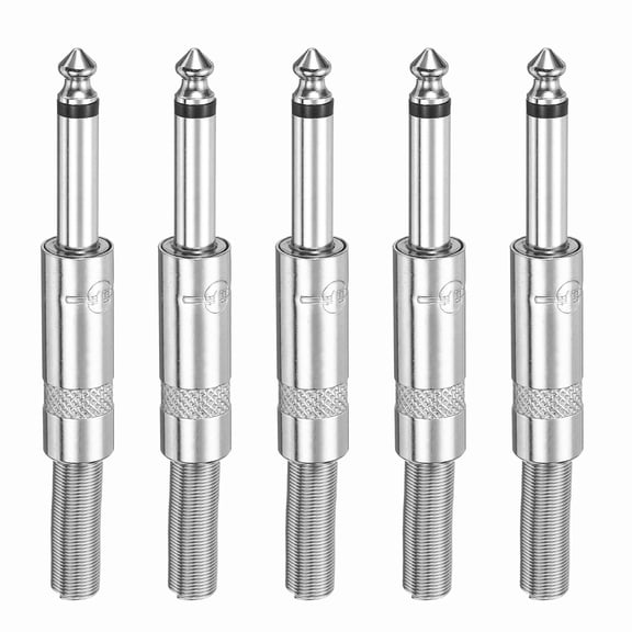 Uxcell 5 Pcs 1/4" Audio TS Plug, TS 6.35mm Mono Male Plug Cable Connector, TS Male Audio Cable Plug for Speaker, Microphone, Guitar, Audio Equipment, 3.23" Silver