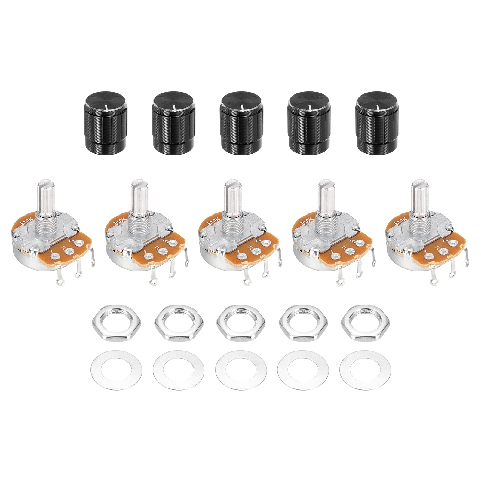 Uxcell 5 Pcs 10K Ohm Rotary Potentiometer, WH138 3 Pin Single Turn ...